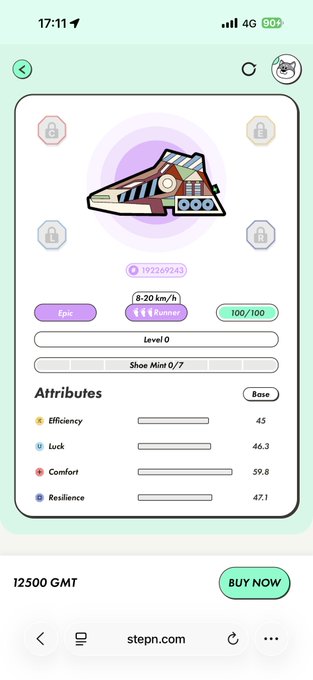 The image shows a phone screen with an app called "Stepn" displayed, which appears to be related to sneakers or athletic footwear. The app has a green background and white text that reads "Stepn.com". There are also several other apps visible on the screen, including one for shopping online.