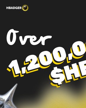 A graphic with text reading 'Over 1,200,0... $HE...' on a dark background, with an 'HBADGER' logo in the top corner.
