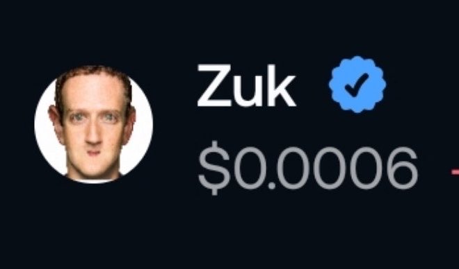 A profile labeled 'Zuk' with a verified badge, showing a balance of $0.0006 next to a circular profile picture of a man.