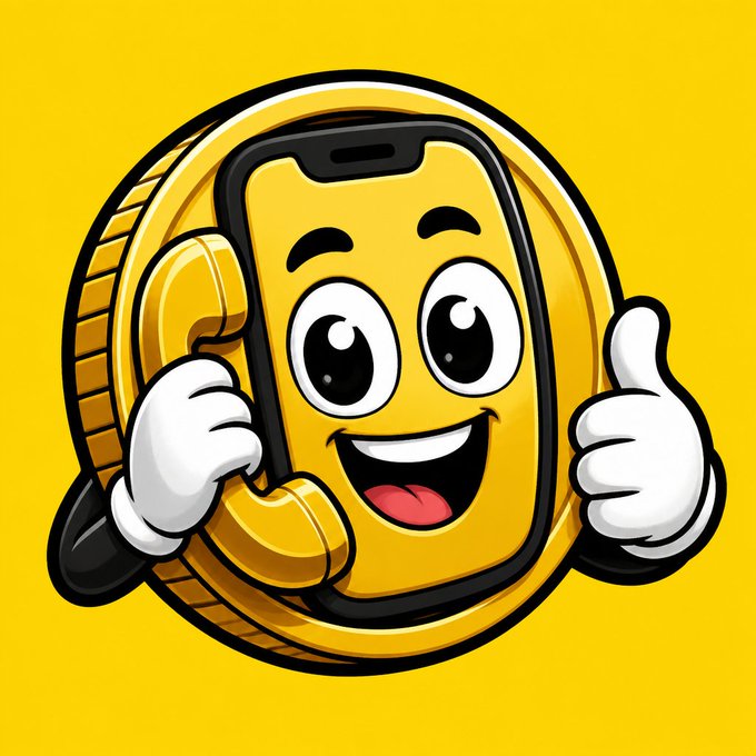 A cartoon mascot of a smiling smartphone character holding a phone receiver to its ear and giving a thumbs up, set against a bright yellow background.