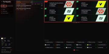 A dark-themed Repostle playlist curation interface showing The Republic playlist with tracks including 'The Piper Associates & The Soul', 'Chances', 'Dirty Water', and 'Change the Game'.