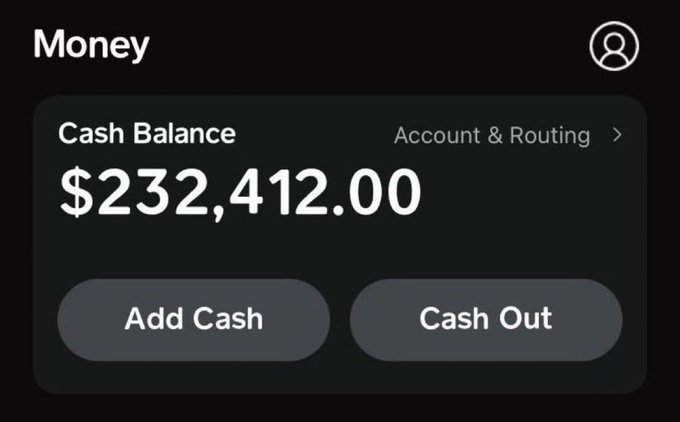 A mobile money app screen displays a cash balance of $232,412.00 with "Add Cash" and "Cash Out" options, suggesting a large crypto-to-cash conversion. The image ties to the post by visually representing the potential outcome after sending SOL to the requested address.