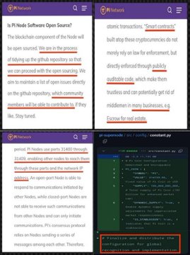 A detailed analysis post on pi Network discussing the Pi Node Software Open Source release, with highlighted text about Node centralization concerns and supernode details.