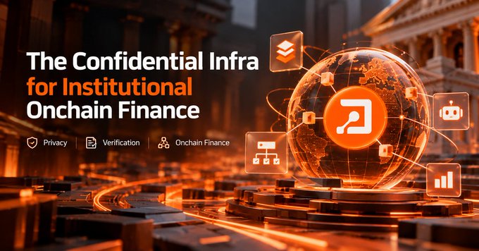 An advertisement banner reading 'The Confidential Infra for Institutional Onchain Finance,' featuring privacy, verification, and onchain finance icons around a glowing orange 3D globe.