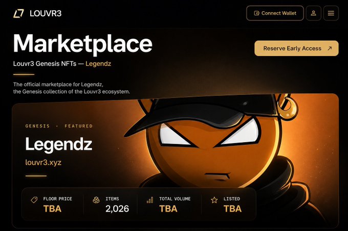 The image shows the Louvr3 Marketplace featuring its "Legendz" Genesis NFT collection with 2,026 items, displaying a stylized orange character wearing a cap. This aligns with the post's message about NFT projects that survived beyond hype by building lasting value, positioning Legendz as a thoughtfully developed collection rather than one relying on fleeting trends.