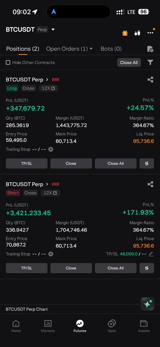 The text on an Instagram post displays a screenshot of a cryptocurrency tracking app with Bitcoin trading information, including position updates and historical data on the positions of Bitcoins over time. The caption reads, "Postion update, healthy and happy $btc". This suggests that the image is related to Bitcoin trading or cryptocurrency news, as the caption implies it might be about Bitcoin's current performance in a trading context.