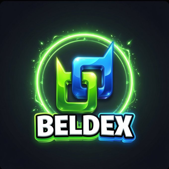 The image displays the Beldex logo, featuring stylized "bd" lettering in green and blue within a glowing neon ring, with the text "BELDEX" below it. It relates to the post as a visual identifier of @BeldexCoin, the cryptocurrency whose consensus mechanism shifted from proof-of-work mining to a masternode-based proof-of-stake model.