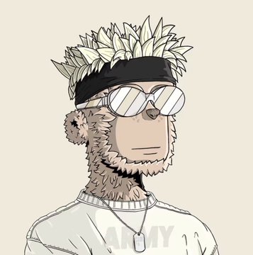 An illustration of a furry creature or stylized character with spiky hair, wearing a black headband, reflective sunglasses, and a dog tag necklace.
