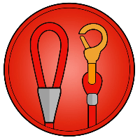 A red circular logo features two carabiners—one gray and one orange—interlocked against a bold red background, symbolizing a paired connection. This visual pairs with the post announcing the LEASH token's pairing with SHIB token (contract 0xAE93560Bbd46adcd5e74ED77465a690eDA86dE5A), where the interlinked carabiners represent the linked trading pair between the two cryptocurrencies.