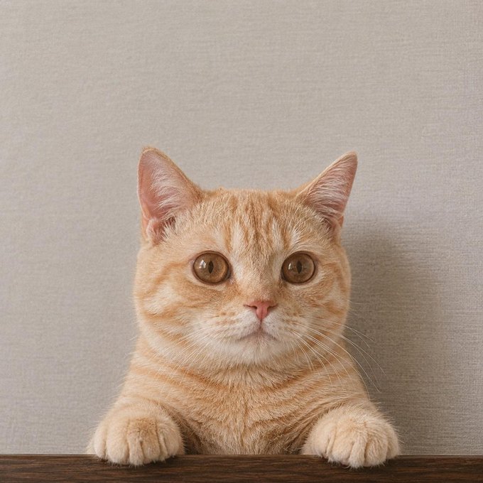 An adorable orange tabby cat with big amber eyes peeks over a wooden surface, likely representing Makam—the real-life cat behind the $Catwifhat meme coin, which is highlighted in the post for outperforming failed $Makam imitators.