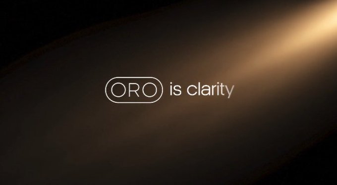 A dark, minimalist graphic with a warm light beam and the white text 'ORO is clarity'.