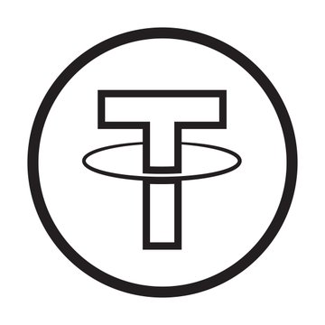 A black and white logo featuring the letter 'T' inside an oval ring.