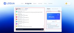 The homepage of the Loquia website showing a chat interface with a 'Hello guys' message.