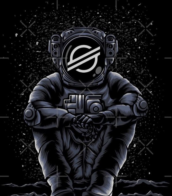An astronaut in a spacesuit stands against a starry black background, with the Stellar (XLM) logo visible on their helmet visor and the word "XLM" emblazoned across their chest—symbolizing the post's promise that XLM holders will reach "astronomical" financial success and lift their families out of money worries during the upcoming bull run.