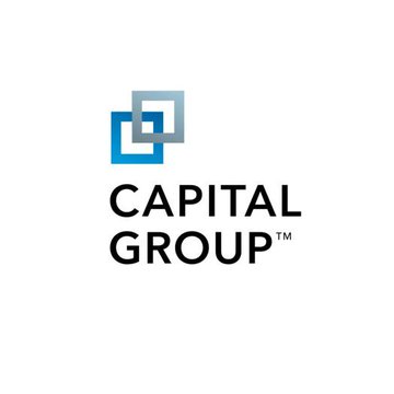The image displays the Capital Group logo, featuring two overlapping square icons in blue and gray above the bold black text "CAPITAL GROUP™." This logo directly relates to the post announcing that Capital Group, a $3.3 trillion asset manager, increased its Bitcoin exposure by purchasing additional shares of Strive ($ASST) through its Smallcap World Fund.