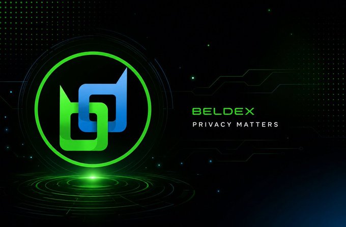 A digital banner for 'BELDEX' with the tagline 'PRIVACY MATTERS', featuring a stylized green and blue logo against a dark, tech-themed background.