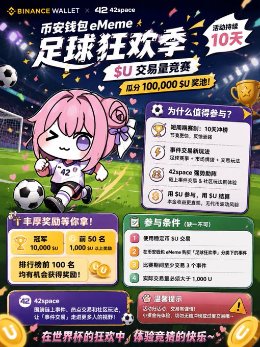 The image features a poster for a soccer-related event or competition, likely related to E-Meme, as indicated by its title. The poster appears to be promoting the event with the help of two cartoon images depicting a girl playing soccer on the field. There are also instructions and information about how to participate in this exciting event.