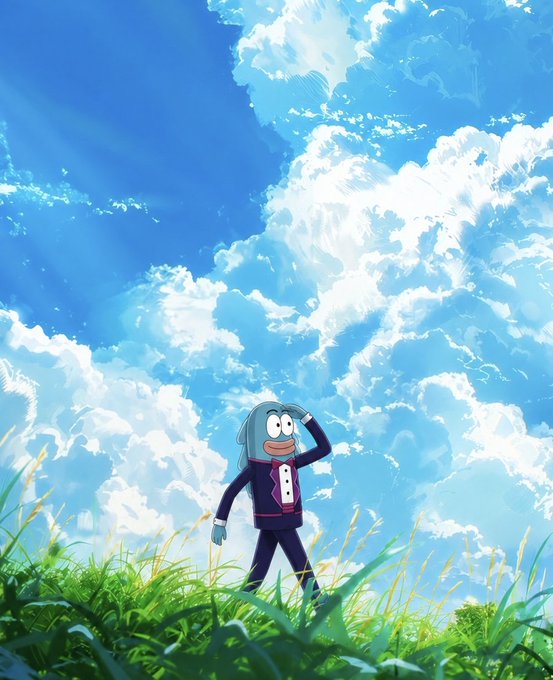 An anime-style character with wide eyes and a shocked expression stands in a grassy field, gazing up at a vast sky filled with towering, majestic clouds. The character's stunned, jaw-dropped reaction visually mirrors the post's urgent, FOMO-driven message about new blockchain approvals and a limited whitelist window for HiLo players.