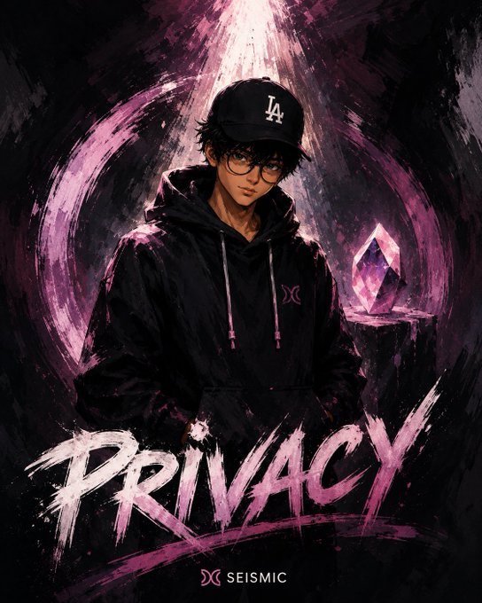 An illustrated promotional poster features a young man in an 'LA' cap and black hoodie, with the text 'PRIVACY' and 'SEISMIC' displayed prominently.