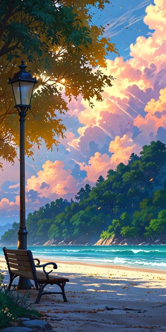 The image features a bench situated next to a tree and a lamp post near the water's edge at the beach. The scene appears to be a peaceful setting with a beautiful view of the ocean and trees, possibly depicting a serene lakeside or coastal area. The image is related to the post because it showcases an appealing environment that could potentially attract users to explore the world of web3 technology.