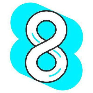 A stylized number "8" in white with black outlines is displayed against a cloud-like cyan background. The numeral "8" likely symbolizes infinity or a new chapter, fitting the launch announcement of "BG Life," a non-commercial manifesto project where all transaction fees will support the BG Exchange recovery and affected families.