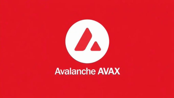 The image displays the Avalanche (AVAX) logo—a white circle containing three red triangles resembling mountain peaks—on a solid red background, with the text "Avalanche AVAX" written below in white. This branding accompanies a post highlighting Avalanche's dramatic price decline, noting that a $1,000 investment at its five-year peak would now be worth just $40.