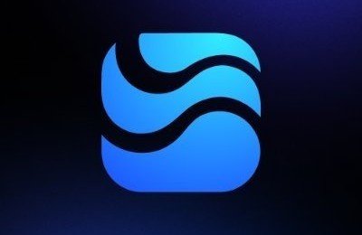 The image shows a stylized blue rounded-square app icon featuring flowing wave-like curves, which serves as the logo for River, a Bitcoin-secured DeFi protocol. It relates to the post as the branded visual for the @RiverdotInc ecosystem mentioned, where the user is stacking River Points and engaging with $RIVER staking and satUSD utility.