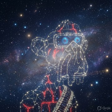 A digital artwork of a woman's face and upper body depicted as a constellation of stars and connecting lines against a deep space background, with the 'Grok' watermark in the corner.