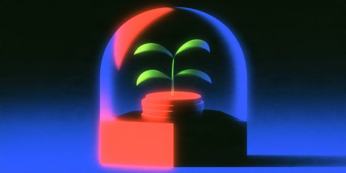 A glowing red potted plant sits beneath a transparent dome, lit in vivid blue and red against a dark background. The image illustrates the accompanying message, “Rescue your ZEC — Argos.sovright.com,” with the plant possibly symbolizing growth or preservation and no additional text or numbers visible.