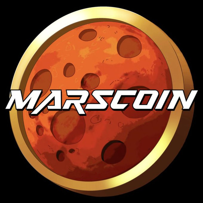 A digital illustration of a coin designed to resemble the planet Mars, featuring a golden rim and a reddish-orange cratered surface, with the bold white text "MARSCOIN" displayed across the center, directly referencing the Binance listing announcement of the $MARSCOIN token.