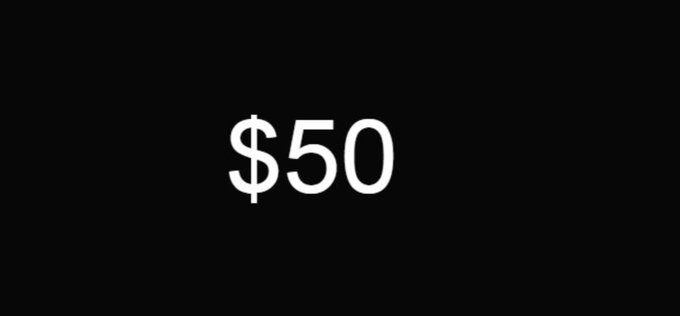A black background displays the text "$50" in bold white lettering, visually highlighting the prize amount mentioned in the accompanying post about a Bitcoin price prediction giveaway.