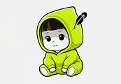 A small cartoon illustration of a child wearing a yellow dinosaur onesie costume.