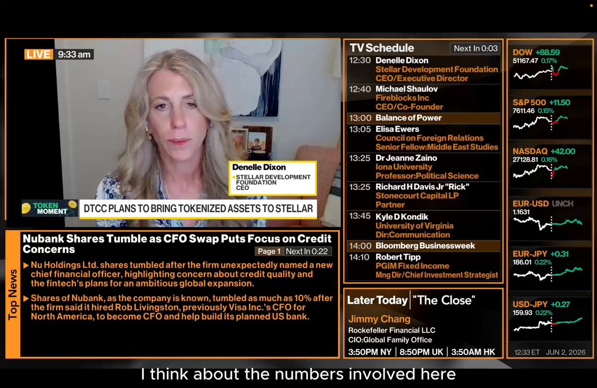 The image shows a woman sitting at a desk with a computer screen displaying a news article about tokenizing. The text of the article suggests that tokenizing can be beneficial for financial institutions, as it allows them to easily manage and distribute tokens among users. This can lead to increased efficiency in trading and better management of assets on platforms like the Stellar network.