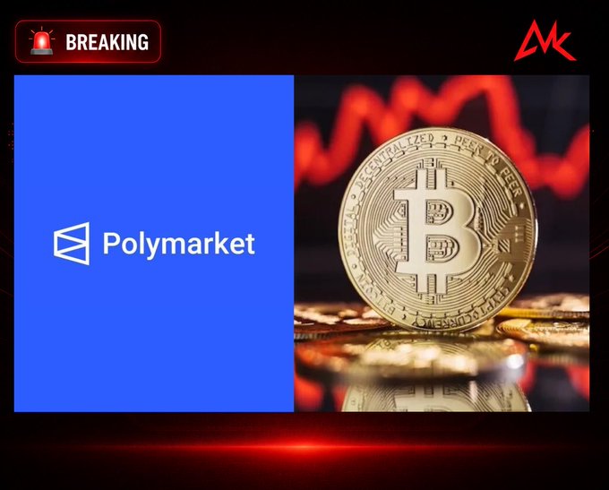 A "BREAKING" news graphic displays the Polymarket logo alongside a gold Bitcoin coin set against a red candlestick chart, illustrating the reported Stanford and Singapore Management University study findings of possible manipulation in Polymarket's 5-minute Bitcoin prediction markets.