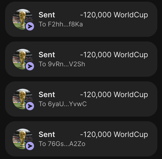 The image contains a screenshot of four different texts, each one related to an email or message about an event called the "World Cup", which has taken place in the past year. In this case, we are talking about the World Cup Airdrop that took place in January 2016. The images show various texts from the organizer, providing details like the date of the giveaway, the prize money (twelve grandes), and how to claim your wallet.
