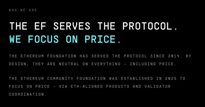 The image shows a screenshot of a text box with information that says, "The EFR serves the Protocol . WE FOCUS ON PRICE. THE ETHERUM FOUNDATION has served the protocol since 2014. By design they are neutral on everything." This suggests that the EthEREum Foundation is taking an objective approach to its focus on pricing and fair trade practices within the Ethereum community.