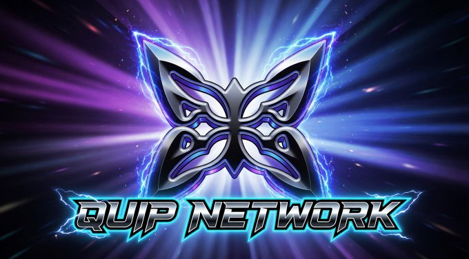 The image features a logo with a butterfly design, which is part of a larger purple background that has a blue glow effect. The text "quip network" is written below the butterfly design. The caption above the image reads, "The evolution of blockchain security layers reflects anticipation of technological shifts @quipnetwork contributes to this by focusing on encryption methods resilient to quantum algorithms".