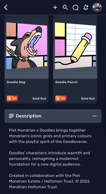 The image shows a phone screen displaying two posts about dogs, one with a dog's mouth open and teeth showing, and another featuring a cartoon dog holding a pencil. The posts are from different sources, including Twitter and Instagram. The caption for the image reads "May I advise you to take note @BoredApeYC @pudgypenguins @azuki @goodvibesclub @cryptopunks @moonbirds A rather big number of the VeVeFam (me included) went for the @doodles drop ONLY because of the @elmonx_official collab and the exclusives releasing on VeVeFam. Game on!".