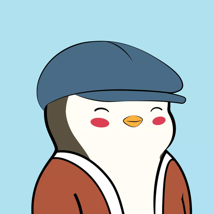 An illustration of a cute penguin character wearing a blue cap and a brown jacket with white trim, set against a light blue background.