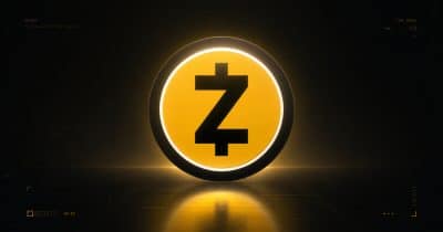 The image features a large, yellow Z coin with a black dollar sign symbol on it. The text "JUST IN" is written below the coin, which suggests that there might be some news or updates related to the ZEC currency. The coin's position in the center of the frame and its bright color make it stand out prominently against the dark background.