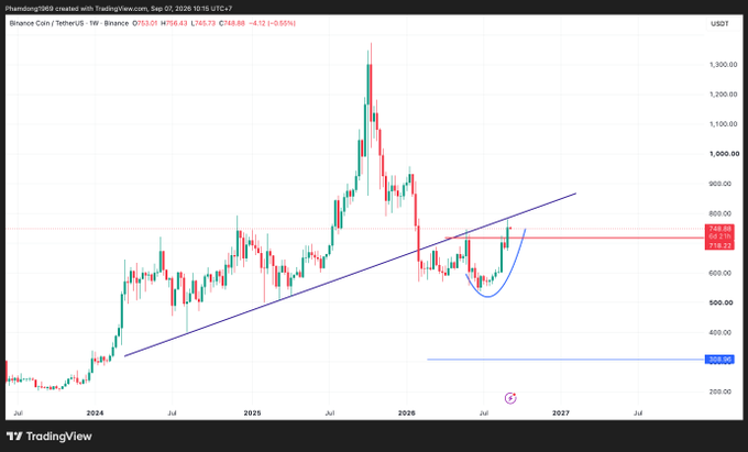 A TradingView chart for Phantom (Phantom1969) on Binance showing BTC and TetherUS pairs, with technical analysis including trendlines, support/resistance levels, and what appears to be a cup-and-handle pattern formation.