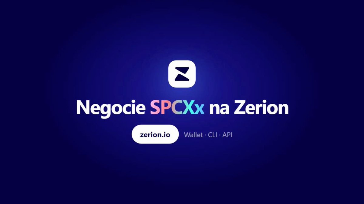 A dark blue advertisement for Zerion with the text 'Negocie SPCXx na Zerion' and the website 'zerion.io' labeled as 'Wallet · CLI · API'.