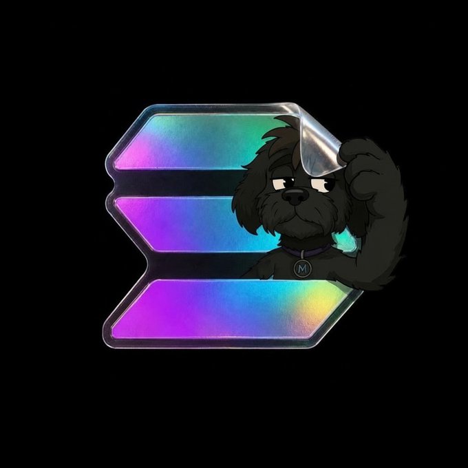 An animated black dog is peeking out from behind the Solana logo, suggesting that $MYRO is now part of the Solana ecosystem.