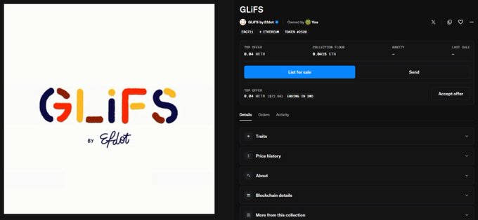 The image displays a screen from a social media platform that has an approval rating of 50%. The post features a graphic of the logo for Glifs, a music streaming platform, and includes various links, such as a link to a music playlist or a music streaming platform. The text on the post is in English but uses a foreign language, with some words having odd spelling.