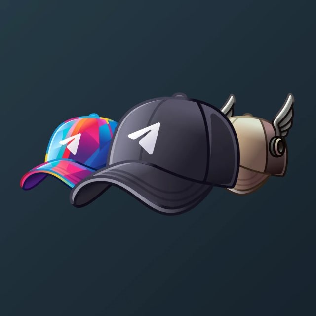 Three caps featuring the Telegram logo—including a colorful patterned design, a sleek black cap, and a winged golden helmet—are displayed against a dark background, visually representing the themes of community, recognition, and the "spotlight" mentioned in the post about $CAPS and $TON's Gifts season.