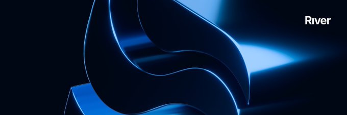 A stylized blue abstract image with flowing curved shapes and the word 'River' written in white text in the upper right corner.