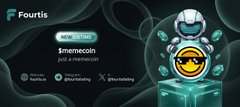 A promotional banner for Fourtis featuring $memecoin with claims of being audited by Memebridge and listed on MemeX.