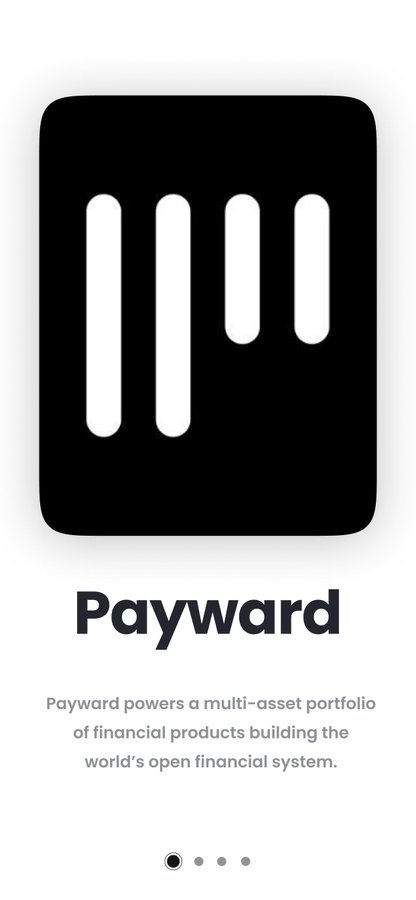 The image shows the Payward app logo—a black rounded square with four white vertical bars—along with the text "Payward powers a multi-asset portfolio of financial products building the world's open financial system," serving as a visual reminder of the company's brand identity in a post highlighting its strong market position.