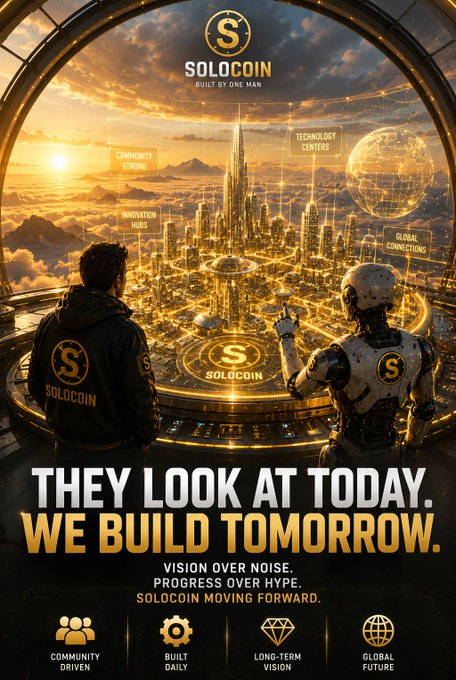 The image features two people looking out over a cityscape, with a large building visible in the background. The text of the poster reads "They look at today. We build tomorrow." This message emphasizes the importance of focusing on future goals rather than dwelling on current issues or distractions.