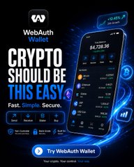 An advertisement for Web3Auth Wallet with the slogan 'CRYPTO SHOULD BE THIS EASY. Fast. Simple. Secure.' showing a phone mockup displaying a $4,728.30 crypto portfolio.